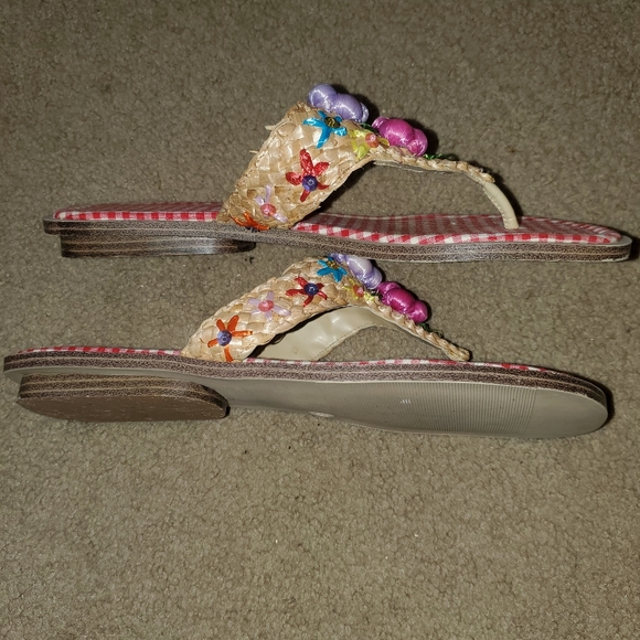 Bandolino Raffia Gingham Thong Toe Sandal, Size: 10, Tan Multi Color - Picture 3 of 9